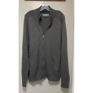 Eddie Bauer Full Zip Gray Sweater With Pockets Men's Xl 100% Cotton